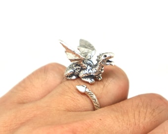 Silver Dragon Ring - Dragon Jewelry, Dragon Gift, Fantasy Jewelry, Dragon Lovers Gift, Dragon Scale Wing, Dragon Jewellery