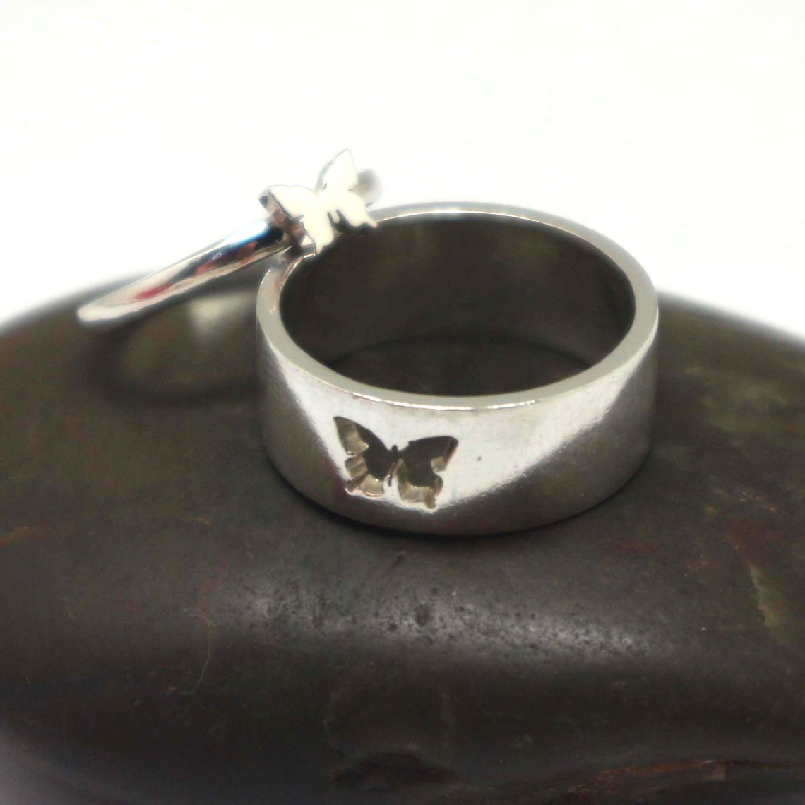 Silver Butterfly Couple Ring Butterfly Jewelry His and Her Etsy