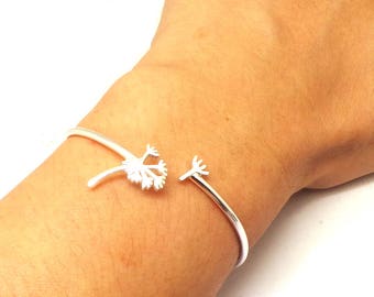 Silber Löwenzahn Armband Armreif - Löwenzahn Schmuck Wunsch Armband, Geschenk für sie, Freundin, Mutter, beste Freundin, Schwester