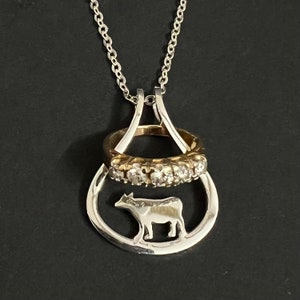 Silver Cow Ring Holder Necklace - Anniversary Gift for Veterinarian, Vet Tech, Animal Doctor