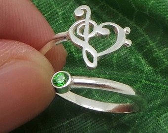 Music Ring for Graduation Gift - Bypass Treble Clef Bass Clef Ring - Music Clef Heart Ring