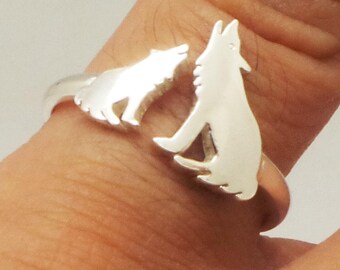 Silver Mother Daughter Wolf Ring - Spirit Animal Jewelry, Fox, Wolves, Gift for Women, Teen Girl, Grandmother, Wife, Mom, Niece, Anniversary