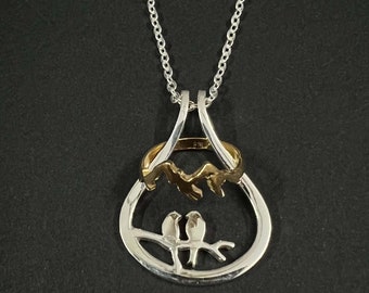 Silver Bird Kissing Ring Holder Necklace - Bird Jewelry Gifts for Mother, Daughter, Wife, Stepmom, Niece, Girlfriend, Sister