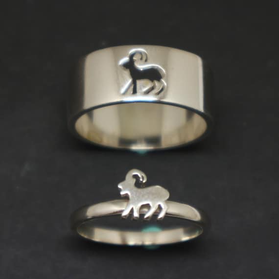 Goat Promise Ring Set Goat Jewelry Heifer His and Her Calf Ring