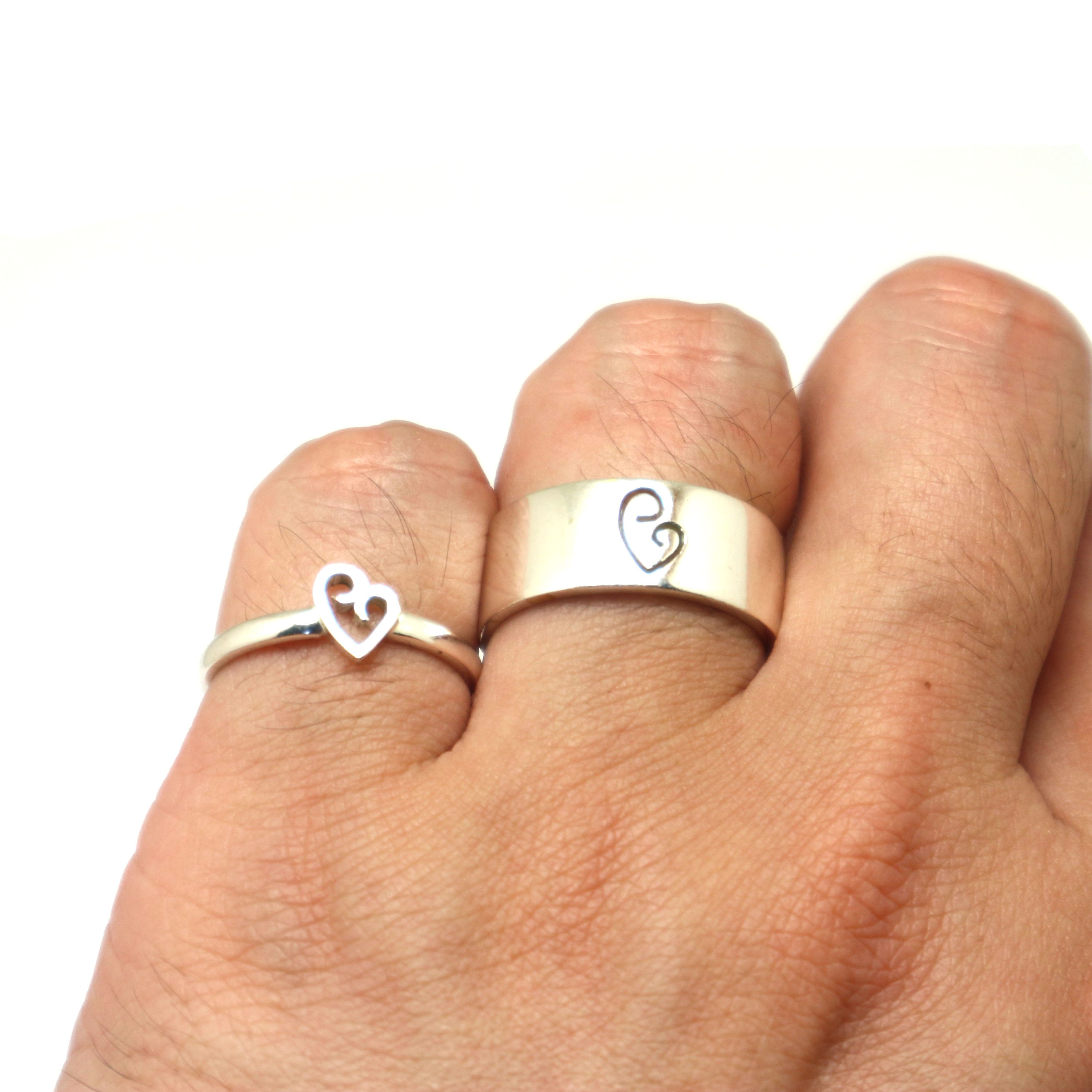 Mother Daughter Heart Ring Set Stacking Ring Men and Women Etsy