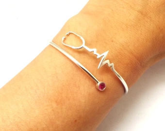 Nurse Registered Heart Beat Stethoscope Bracelet, EKG, ECG, Practitioner, RN Nurse Gift, lpn, bsn, Nursery Graduation Gift, hospital gift