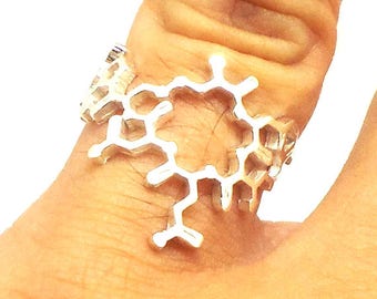 Silver Oxytocin Molecule Ring - Anniversary Science Gift for Gynecologist, Mother, Pregnancy, Daughter, Sister, Teacher, Geek Lovers