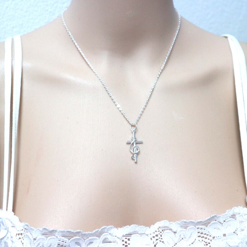 Music Note Cross Necklace Pendant Treble clef Jewelry Gift Etsy