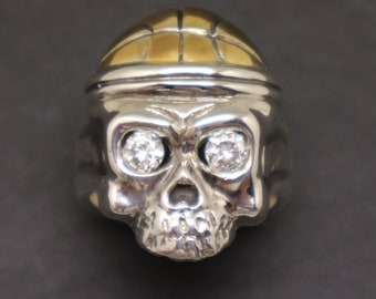 Silver Basketball Skull Ring - Gothic Skull Jewelry, Memorial Gift for Biker, Coach, Punk, Momento Mori