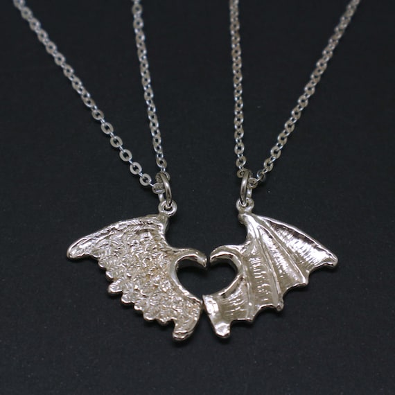 Silver Angel and Devil Wing Matching Necklace Reltro Jewelry