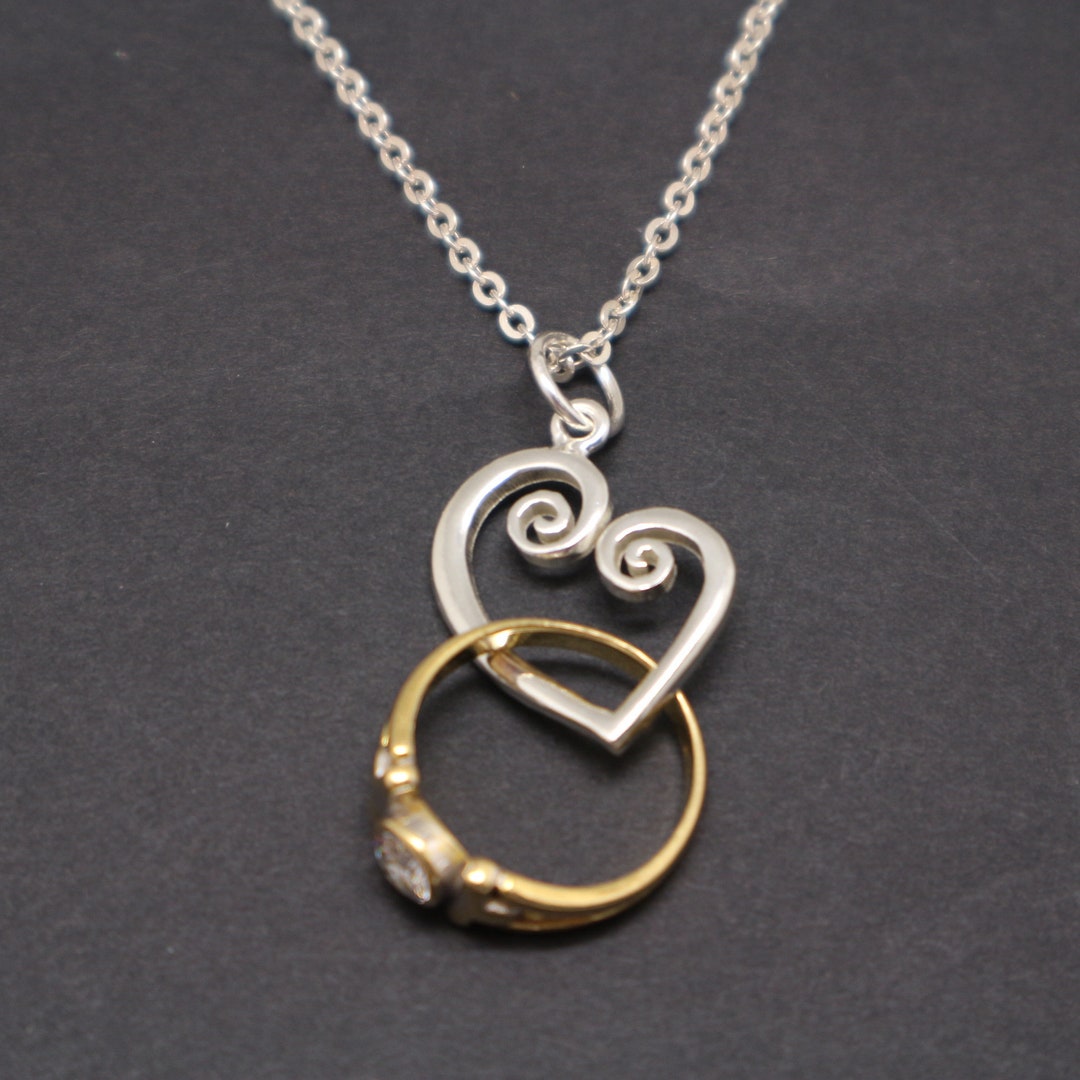 Spiral Heart Ring Holder Necklace Mother Daughter, Mother and Child