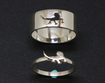 Komodo Dragon Matching Promise Ring for Couples - Bearded Dragon Jewelry, Anniversary, Marriage Proposal or Engagement Gifts for Teen