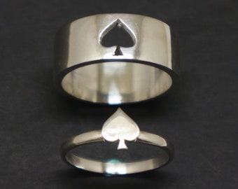Silver Spade Matching Promise Ring for Poker Couples - Craft your most treasured moment into a couple ring