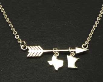 Arrow Texas to Minnesota Necklace - Arrow Jewelry, Custom 2 State Necklace, Two State Necklace, Long Distance Relationship Going Away Gift