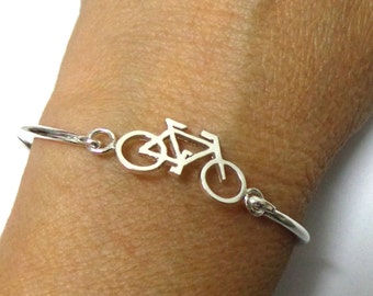 Silver Mountain Bicycle Bangle Bracelet - Bike Chain Cycling Charm Jewelry - Mountain Bike Bracelet Bangle