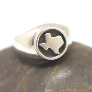 Chevalière texane en argent - bijoux Texas Home Pride pour papa, état, carte, fête des pères, mari, petit-fils, frère, anniversaire