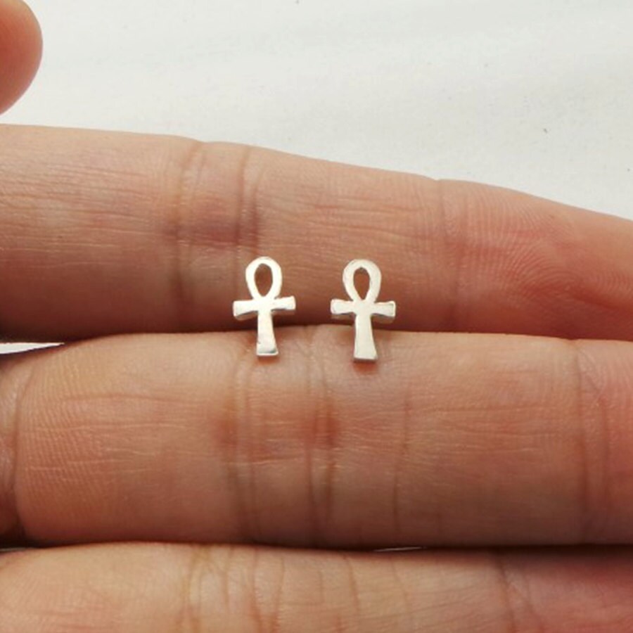 Silver Ankh Stud Earrings Egyptian Jewelry African Gift Etsy