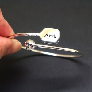 Sterling Silver Pickleball Bracelet - Personalized Custom Name or Birthstone Bangle, Gift for Mother, Daughter, Girlfriend or Wife