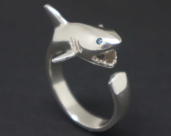 Sterling Silver Shark Ring - Personalized Birthstone Anniversary or Birthday Gifts, Unisex Ring for Men or Women