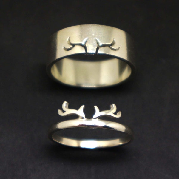 Silver Deer Antlers Promise Ring for Couple - Deer Antler Jewelry, His and Her Matching Ring, Alternative Engagement Wedding Ring, Hunting