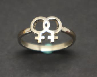 925 Sterling Silver Double Venus Ring - Lesbian and Gay Jewelry, Size US 4 - 14