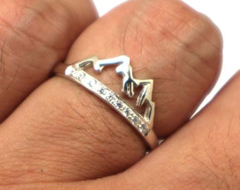 Srebrny pierścień wielokamienny Mountain Multistone - Mountain Range Jewelry, elegancki delikatny pierścień, delikatny pierścień, biżuteria inspirująca, pierścień Nature