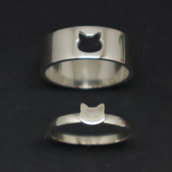 Anillo de promesa de gato de plata para conjunto de pareja Joyas