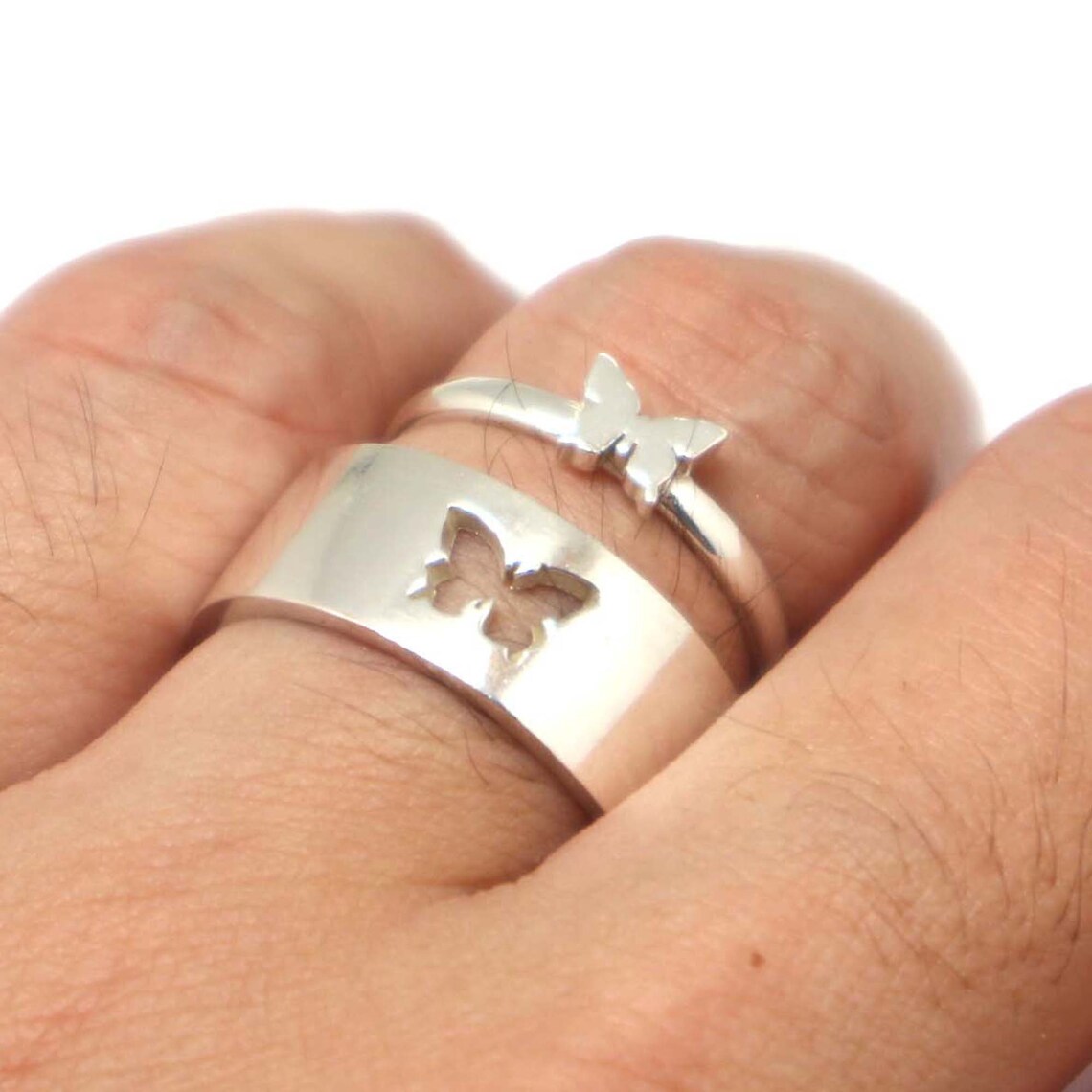 Silver Butterfly Couple Ring Butterfly Jewelry His and Her Etsy