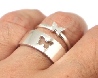 Silver Butterfly Couple Ring Butterfly 