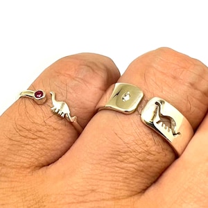 Silver Dinosaur Birthstone Ring - Matching His and Her Alternative Engagement Ring, Boyfriend Husband Gift