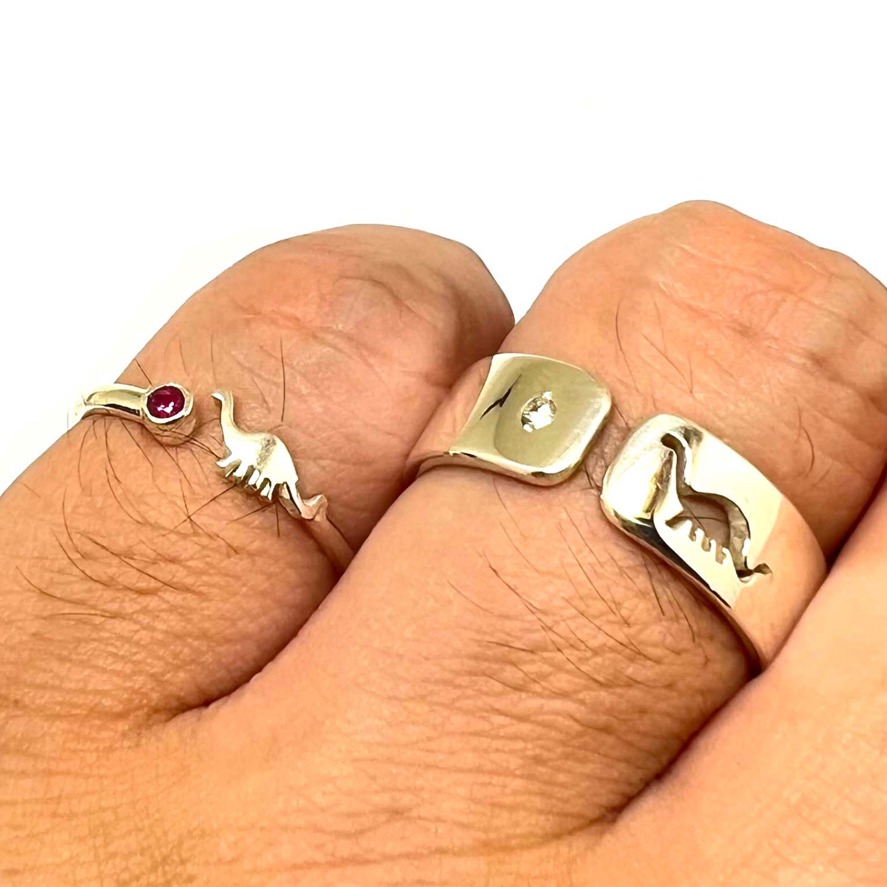 Silver Dinosaur Birthstone Ring Matching His and Her Alternative
