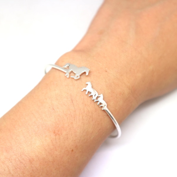 Silver Mother and Child Horse Bracelet - Arm band Animal Horse Jewelry, Daughter, Baby, Pony, Lady Gift for Horse Lovers, Gift Girl Friend