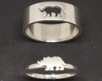 Silver Rhinoceros Ring for Couples - Rhino Promise Ring, Stacking Ring, Alternative Matching Animal Ring, Simple, Delicate Minimalist Ring