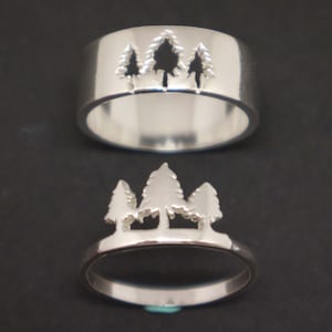 Pine Tree Couple Set Promise Ring - Tree Forest Jewelry, His and Her Ring, Alternative Engagement Wedding Matching Ring, Nature Lovers Gift