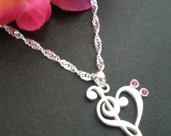 Muziek Note Ketting in Zilver - Treble clef en bas clef ketting - Music Heart Ketting - Kerst en Valentijn Cadeau voor haar, leraren