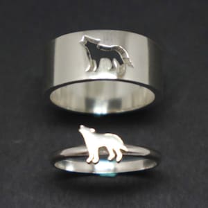Wolf Couple Set Promise Ring - Wolf Jewelry, His and Her Wolf Matching Ring, Alternative Engagement Wedding Ring, Wolf Lovers Gift, Fox Ring