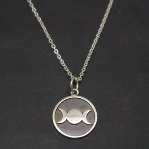 Sterling Silver Triple Goddess Moon Necklace: Wiccan Witchcraft Pendant