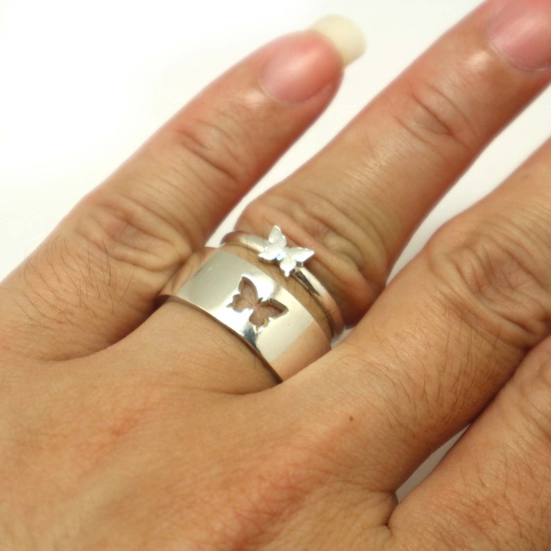 Silver Butterfly Couple Ring Butterfly Jewelry His and Her Etsy