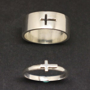 Silver Sideways Cross Couple Ring : Baptism or Easter Gift