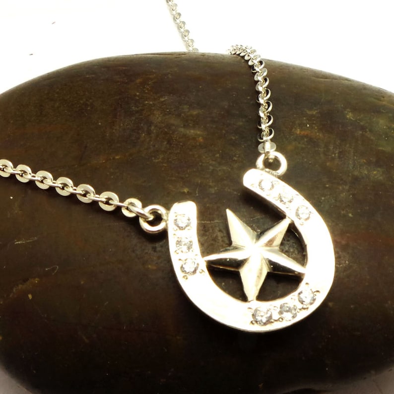 Lucky Horseshoe Cowboy Texas Necklace Choker 925 Sterling Silver Texas Necklace Birthstone Jewelry Star Cowboy Horse Shoe Jewelry