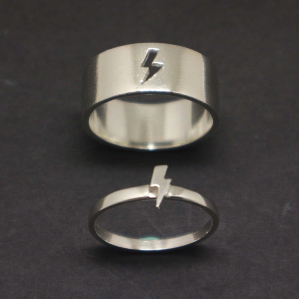 Lightning Bolt Couple Promise Ring Set - Lightning Bolt Jewelry, His and Her Ring, Alternative Minimalist Simple Matching Ring, Anniversary