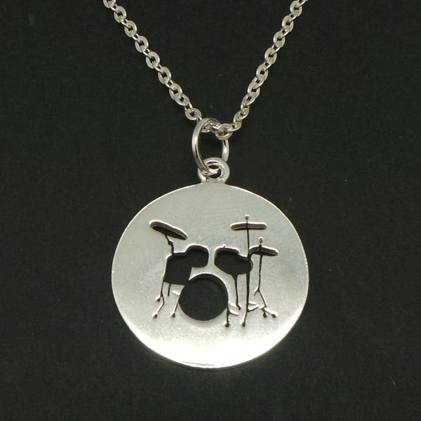 Silver Music Drum Necklace Jewelry - Drummer Gifts for Musician, Teacher, DJ, Daughter, Mom, Mother, Girlfriend, Wife, Grandmother, Birthday