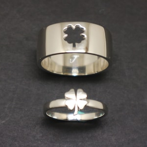 Anillo de compromiso de trébol de cuatro hojas para parejas: joyería de trébol de plata, anillo a juego para él y para ella, anillo de compromiso alternativo, anillo apilable