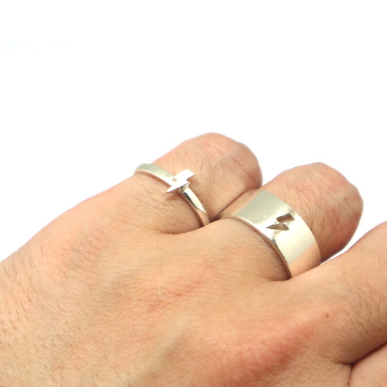 Lightning Bolt Couple Promise Ring Set Lightning Bolt Etsy Canada