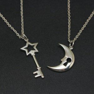 Star and Moon Key Lock Couple Necklaces - Sun and Moon Jewelry, Celestial Necklace, Matching Couple Necklace Set, His and Her GIft