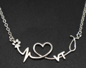 Collier ras du cou argenté personnalisé avec initiale pour technicien vétérinaire : Bijoux pour vétérinaires