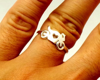 925 Sterling Silver Bike Ring - Bike Jewelry, Motorcycle Ring, Motorbike Ring, Gift for Biker, Rider Gift