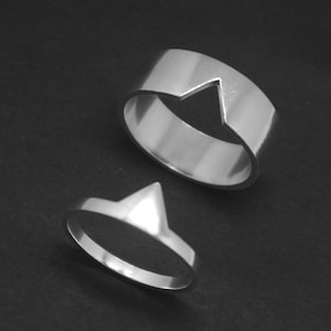 Silver Triangle Matching Ring for Couples - Fashion Comtempory Ring Everyday Wear Jewelry for Husband, Wife, Boyfriend, Girlfriend
