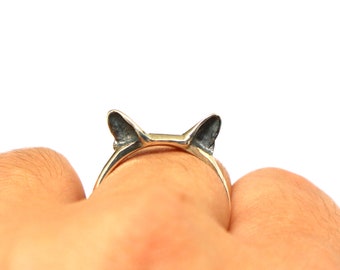 Silver Cat Ear Ring - Animal Jewelry, Gift for Cat Lady, Mom, Afficionado, Enthusiast, Memorial, Remembrance, Veterinarian