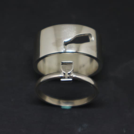 Sterling Silver Wine Promise Ring Set : Personalized Name for Boyfriend, Girlfriend, Men, Women